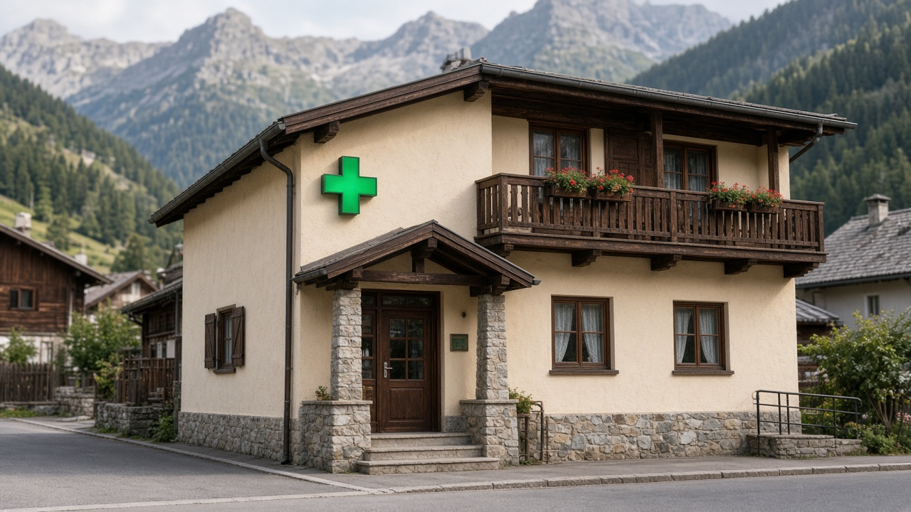 Außenansicht der Apotheke Ulten an der Steinbachwiese in St. Walburg